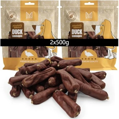 Afbeelding van MERSJO Hondensnoepjes, premium eendenworsten voor honden, 2 x 500 g, glutenvrij, 90% eendenvlees, natuurlijke hondensnacks