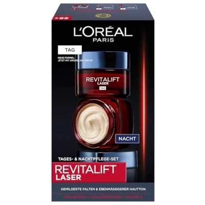 Afbeelding van L&#039;Oréal Paris Gezichtsverzorgingsset, anti aging dag en nachtverzorging met 3 voudige werking, pro retinol, hyaluron vitamine C, Revitalift Laser X3, 2 x 50 ml,dag/nacht routineset