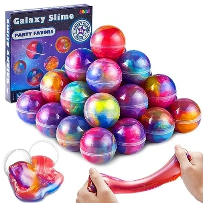 Afbeelding van JOYIN Galaxy Slime Ball Set, 24 stuks, feestgeschenken, vloeibaar, niet plakkerig, geen vlekken, stressvermindering, slijmset voor meisjes en jongens