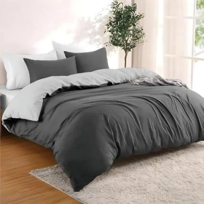 Afbeelding van Dreamzie Dekbedovertrek 260x240 cm met 2 kussenslopen 65x65 Donkergrijs/Lichtgrijs Bedset in 100% microvezel 3 delig Gecertificeerd vrij van chemicaliën (Oeko TEX)