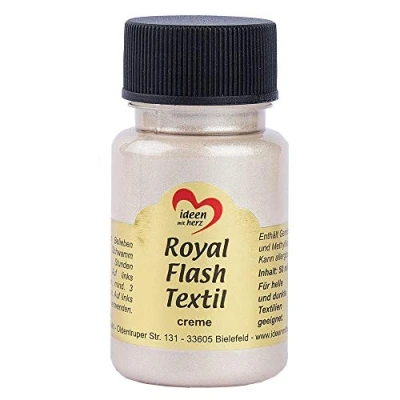Afbeelding van Royal Flash Textil, Textielverf, glitter metallic, zeer dekkend, romige textielverf op waterbasis, voor licht en donker textiel, 50 ml (crème)