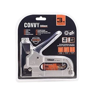 Afbeelding van Convy nietpistool, Heavy Duty 3 in 1 handnagelpistool met 600 nietjes (D, U en T type), handmatig nietpistool voor bekleding, bevestigingsmateriaal, decoratie, timmerwerk, meubels