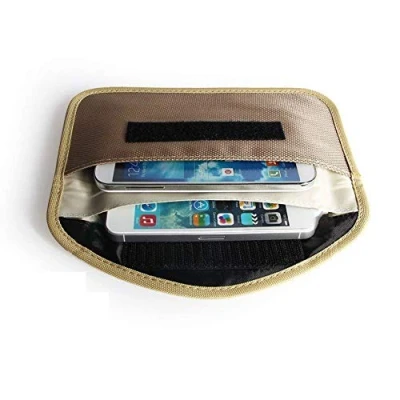 Afbeelding van Mengshen Grote Faraday tas, signaalblok zakje compatibel met iPhone Samsung Smart Phone autosleutel (beige)