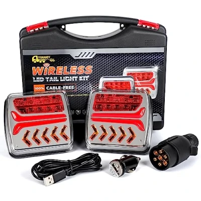 Afbeelding van Yuanjoy Magnetische draadloze led achterlichten, aanhangerset, 12 V kabel, dynamische aanhanger, achterlicht, auto, caravan, waterdicht, E markering