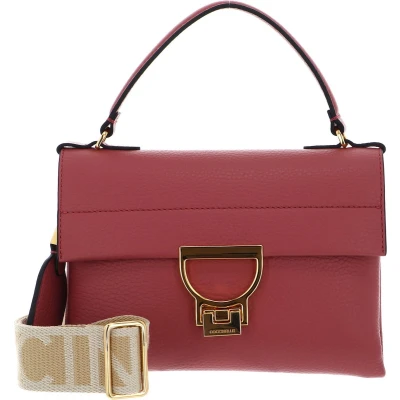 Afbeelding van COCCINELLE Leren Handtas Schoudertas Arlettis Signature Handbag Grained Leather Pot Lichtrood