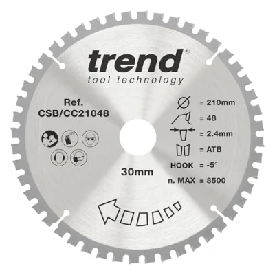 Afbeelding van Trend CraftPro crosscutting TCT cirkelzaagblad met negatieve haaksnede, 210 mm diameter x 48 tanden 30 asgat, wolfraamcarbide getipt, CSB/CC21048