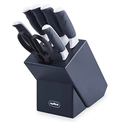 Afbeelding van Zyliss E920263 Comfort 7 Delige Messenblokset, Meerdere Maten, Japans Roestvrij Staal, Donkergrijs/Wit, Keukenmessenhouder, Vaatwasserbestendig, 5 Jaar Garantie