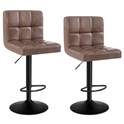 Afbeelding van WOLTU BH112an 2 Set van Barkrukken Zitting in Kunstleer Voet metalen,Barstoelen draaibaar en verstelbare,Antraciet