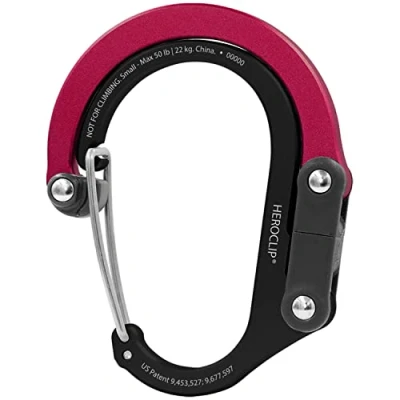Afbeelding van Gear Aid HEROCLIP Karabijnhaak Clip en Haak (klein) voor portemonnee, kinderwagen rugzak zwart rood