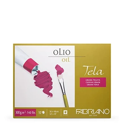 Afbeelding van Fabriano 68003648 Tela olieverfkarton, olieverfpapier met linnenstructuur, 300 g/m2, 36 x 48 cm, 10 vellen, blok 4 zijdig gelijmd, zuurvrij en bestand tegen veroudering, wit
