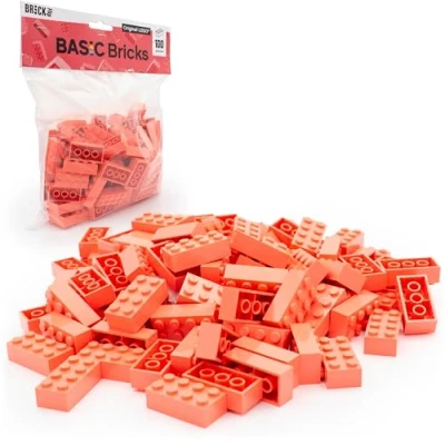 Afbeelding van Lego Classic 3001 Basic stenen, koraal (roze/roze), 2 x 4 bouwstenen, 100 stuks, starterset of uitbreiding voor stenen box en plaat