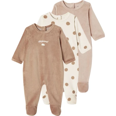 Afbeelding van Vertbaudet Set van 3 fluwelen babyslaappakjes BASICS