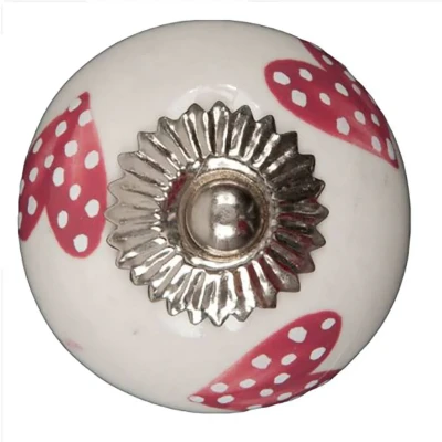 Afbeelding van Good in Style Meubelknop 40mm wit roze gestippelde hartjes donker