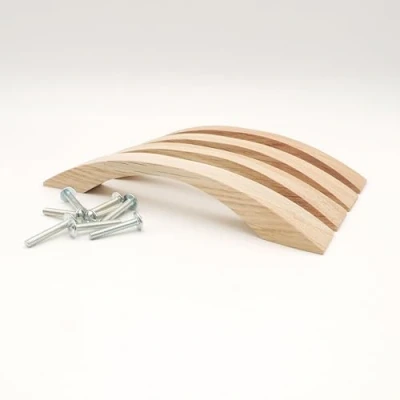 Afbeelding van Set van 4 meubelgrepen onbehandeld eikenhout incl. schroeven ladegreep hout lengte 17,5 cm, boorafstand 12,8 cm
