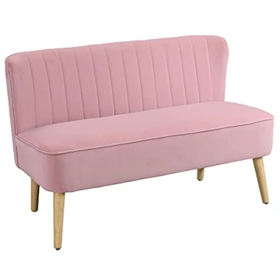 Afbeelding van HOMCOM 2 zitter stoffen bank gestoffeerde zitmeubel lounge sofa hout Fluweelachtig polyester schuimstof donkergroen 117 x 56.5 77 cm