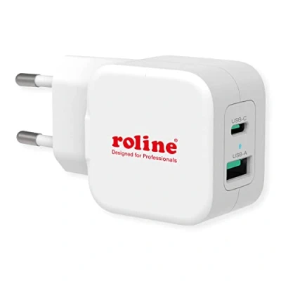 Afbeelding van ROLINE USB Oplader met Eurostekker, 2 poorten (Type A QC3.0, Type C PD), 20W