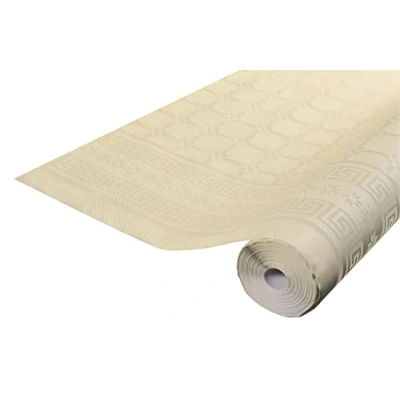Afbeelding van Pro Nappe Damastpapieren wegwerptafelkleed op een rol van 25 m lang en 1,18 breed Damastpapier met chic klassiek universeel patroon, 83 bestek, ivoorkleurig, ref R482524I