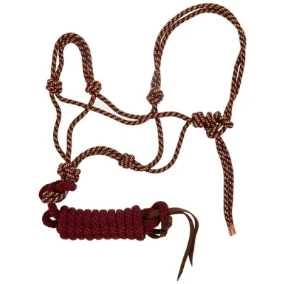 Afbeelding van Weaver Leather Diamond Braid Rope Halter en Lood Sangria/Goud, Gemiddeld Paard