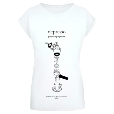 Afbeelding van Mister TEE Depresso Extended Shoulder Tshirt print, Dames, Maat: Small, White