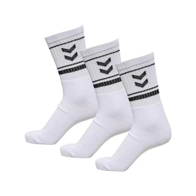 Afbeelding van Hummel Hmlstripe Crew uniseks sokken met logo, middellang, comfortabel materiaal, stijlvol design, wit (9001), 36 40 EU