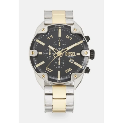 Afbeelding van Diesel DZ4627 Horloge Spiked Chronograaf staal zilver en goudkleurig
