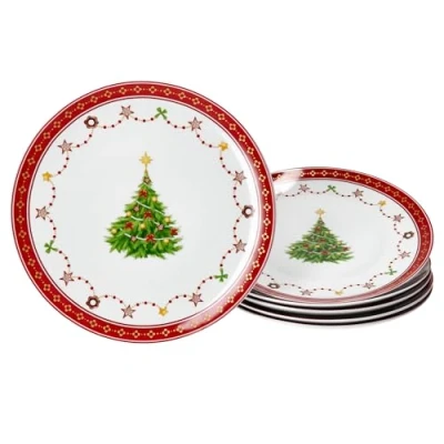 Afbeelding van MamboCat Kerstdroom Set van 6 taartborden, kleine porseleinen ontbijtborden voor personen, met kerstdecoratie, servies salade, dessert en meer, Kerstmis, advent Sinterklaas