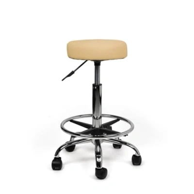 Afbeelding van tabouret Beige Standaard met Voetring Zithoogte 50/68cm kruk op wielen krukje werkkruk zadelkruk bureaukruk kapperskruk verstelbaar draaikruk rugleuning tot 160kg