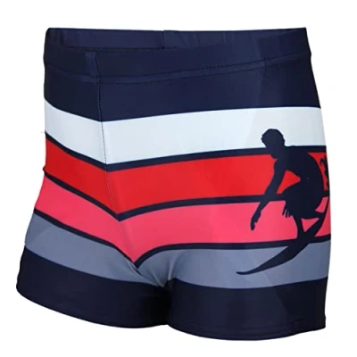Afbeelding van Aquarti Jongens Zwembroek Zwemboxer Gestreept met Motieven, Donkerblauw/rood, 122