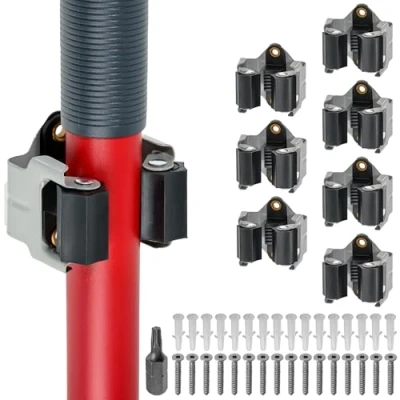 Afbeelding van ECENCE 8 stuks Bezemhouder, Dweil en Bezem Ophangsysteem, Gereedschap houder voor bezems, schoppen &amp; tuingereedschap, Wandhouder Verenstaal, Grijs