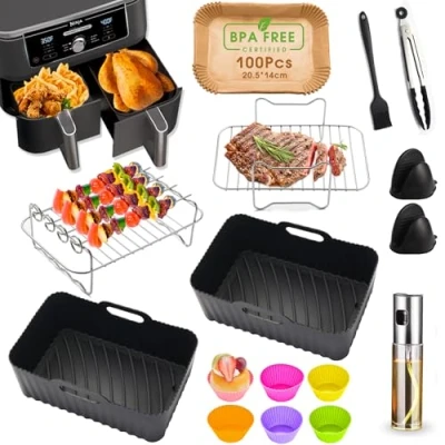 Afbeelding van HUMTEOXI Heteluchtfriteuse accessoires, airfryer accessoires voor Ninja Foodi AF400EU AF300EU 7,6 9,5 l en andere Dual Zone airfryer, BPA vrij, heteluchtfriteuse,