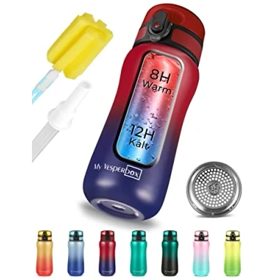 Afbeelding van Roestvrij staal Thermos waterfles Lekvrij met stro of zeef 400ml, 600ml bpa vrij voor kleuterschool ,school (Rood Blauw, 400ml)