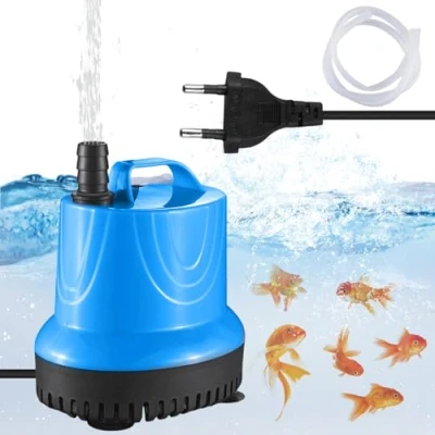 Afbeelding van mini waterpomp, 25 W, 1500 l/u, aquariumpomp, ultra stil, met 1,5 m slang, dompelpomp, kleine fonteinpomp, fonteinpomp voor aquaria, vijver, fontein, hydrocultuur (blauw)