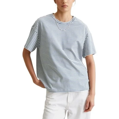 Afbeelding van Marc O&#039;Polo Denim Shortsleeve YD Stripe Tshirt print, Dames, Maat: Medium, Medium blue