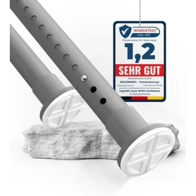 Afbeelding van MEISENBERG Gordijnroede Zonder Boren, Uitschuifbare Douchestang 310 360 cm, Roestvrij Staal, Grijs, Ø32mm Spanstang, Douchegordijnstang, Telescopische Roede voor Badkamer, Garderobe, Doorsnede