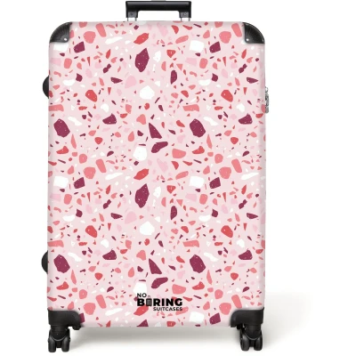 Afbeelding van NoBoringSuitcases.com® Koffer groot Reiskoffer lichtgewicht Terrazzo patroon roze Rolkoffer met 4 wielen Grote trolley XL 98 liter bagage