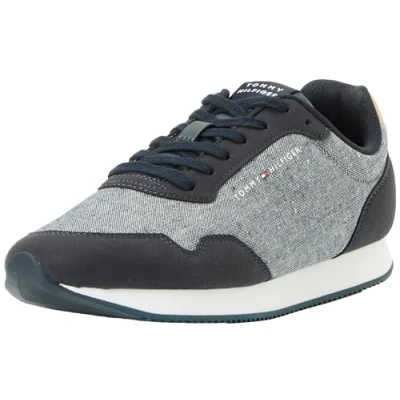 Afbeelding van Tommy Hilfiger Heren LO Runner Mix Chambray Sneaker, Desert Sky, 10.5 UK, woestijn hemel, 45 EU