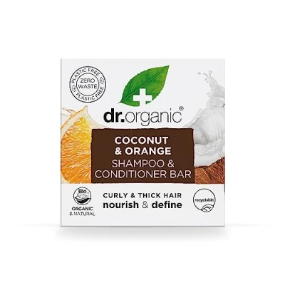 Afbeelding van Dr Organic Kokosnoot &amp; Sinaasappel Shampoo Conditioner Bar, Voedend, Voor Krullend Dik Haar, NIEUW, Plasticvrij, Natuurlijk, Veganistisch, Dierproefvrij, Zonder Parabenen SLS, Biologisch, 75g