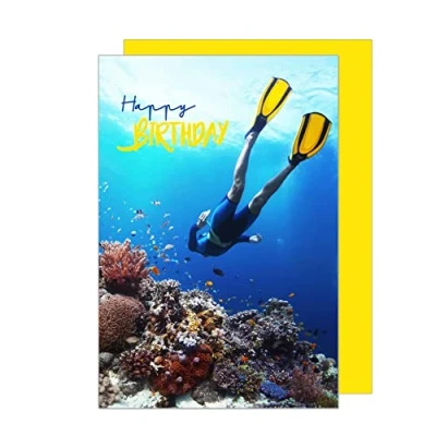 Afbeelding van Edition Seidel Premium verjaardagskaart met envelop. Wenskaart Billet Happy Birthday Man Vrouw Koraal snorkelen duiken Zee (G3485 SW023)