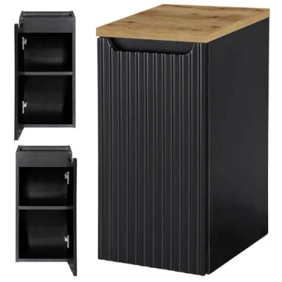 Afbeelding van Wastafelonderkast met wastafelblad 1 deur Newport 30x60x40 cm zwart en eikenkleurig [en.casa]
