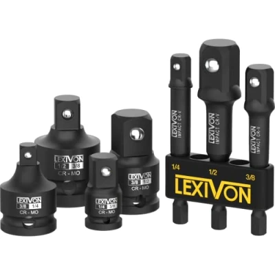 Afbeelding van LEXIVON Impact Socket Adapter Combo Kit, 7 delige verhoger, reductiemiddel en verlengset 1/4&quot; 3/8&quot; 1/2&quot; Driver Conversies, actieve roestbescherming door zwart fosfaat coating behandeling