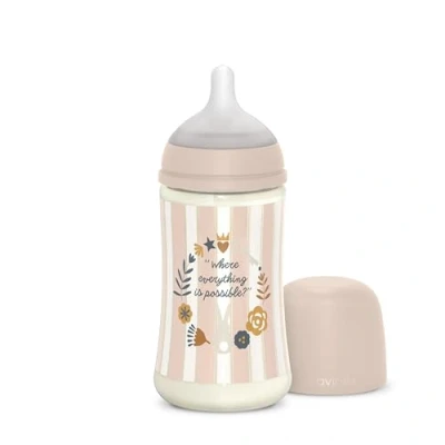 Afbeelding van Suavinex, babyfles 270 ml met symmetrische siliconen zuiger SX Pro en anti koliek ventiel, middelsterke speen (M). Voor kinderen vanaf 3 maanden. nderland, roze