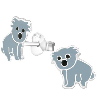 Afbeelding van JoyS Zilveren koala oorbellen 9 mm grijs kinderoorbellen
