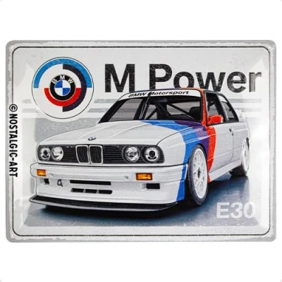 Afbeelding van Nostalgic Art Retro metalen bord, 30 x 40 cm, BMW Motorsport M Power E30 Cadeau idee voor fans, van metaal, vintage design