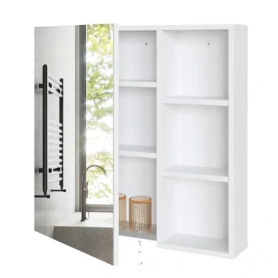 Afbeelding van Mondeer Spiegelkast voor de badkamer, hangkast met spiegeldeur en verstelbare planken, afwateringsplank, ruimtebesparend, moderne stijl, 65 x 15 cm, wit