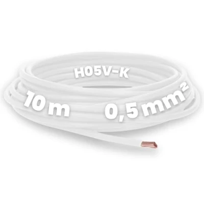 Afbeelding van Kalitec 10 meter H05V K 0,5 mm² witte bedradingskabel I kernkabel flexibel PVC enkeladerig meeraderig 0,5mm2 bedrading fijnaderige enkele kabel massief schakeldraad vlamvertragend