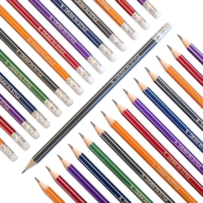 Afbeelding van HB potloden 30 stuks met gum 6 kleuren voorgeslepen zeshoekig voor tekenen en schrijven school, kantoor, universiteit thuis