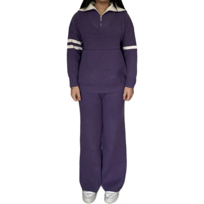 Afbeelding van Dames Huispak Vrijetijdspak gebreid Onesize S L Paars