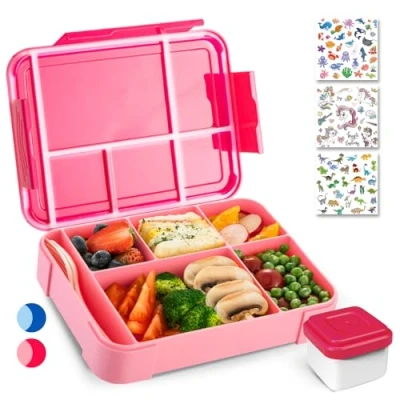 Afbeelding van PUWOWYE Bento Box broodtrommel voor kinderen, 1330 ml, lekvrij, meisjes en jongens, geschikt school, kleuterschool uitstapjes, BPA vrij, roze