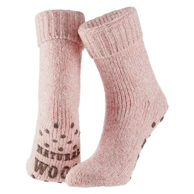 Afbeelding van Apollo Wollen sokken dames Huisokken Licht Roze Maat 35/38 Huissok met anti slip Fluffy Slofsokken Warme Winter