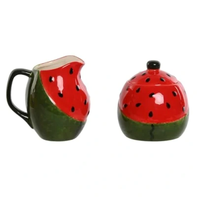 Afbeelding van Melk en Suikerpot Home ESPRIT Rood Groen Keramiek 11,5 x 9 11 cm 2 Onderdelen